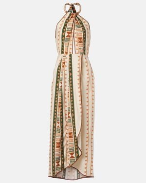 Johanna Ortiz Vestido Midi Centro Del Cielo De Algodon Estampado - Metálico