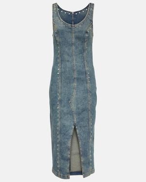 Blumarine Embellished Denim Midi Dress - Blue