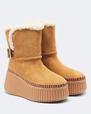 Chloé Nama Suede Platform Ankle Boots - Brown