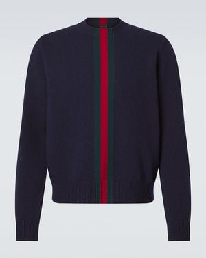 Gucci Pullover Web Stripe Aus Wolle - Blau