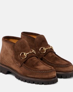 Gucci Horsebit Suede Ankle Boots - Brown