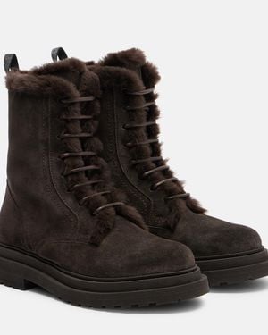 Brunello Cucinelli Schnuerstiefel Monili Aus Veloursleder Mit Shearling - Schwarz