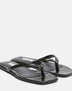 TOTEME Croc-Effect Leather Thong Sandals - Grey