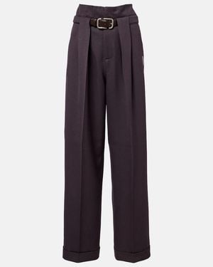 The Attico Pleated Virgin Wool Wide-Leg Trousers - Blue