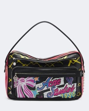Acne Studios Bedruckte Schultertasche Camero Camera Aus Leder - Schwarz