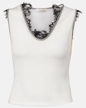 JACQUES WEI Layered Lace-Trimmed Jersey Top - Gray