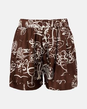 Asceno Zurich Printed Silk Twill Shorts - Brown