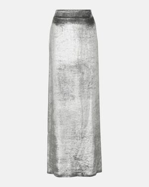 Brunello Cucinelli High-Rise Velvet Maxi Skirt - Grey