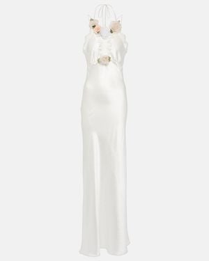 Rodarte Bridal Floral-Applique Lace-Trimmed Silk Gown - White