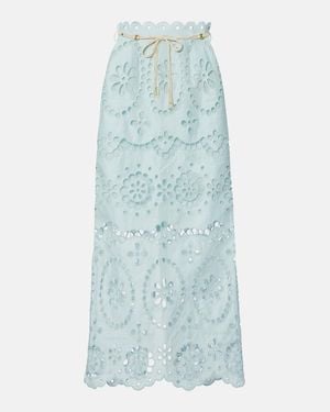 Zimmermann Awaken Embroidered Linen Midi Skirt - Blue
