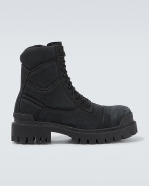 Balenciaga Combat Strike Canvas Lace-Up Boots - Black