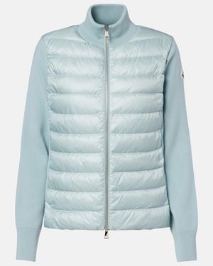 Moncler Down-Paneled Virgin Wool Cardigan - Blue
