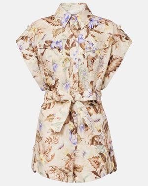 Zimmermann Floral Linen Romper - Natural