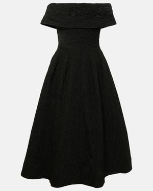 Rebecca Vallance Bridal Helene Off-Shoulder Brocade Midi Dress - Black