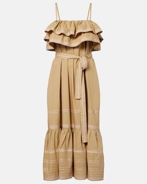 Ulla Johnson Lucian Ruffled Cotton Midi Dress - Metallic
