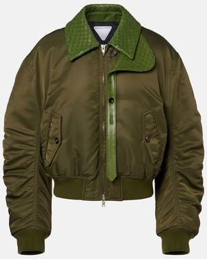 Bottega Veneta Intrecciato Leather-Trimmed Bomber Jacket - Green