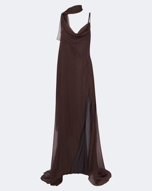 Blumarine Scarf-Detail Draped Gown - Brown