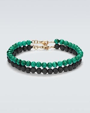 Mateo Set Of 2 14Kt Beaded Bracelets With Malachite And Lava Rock - Green