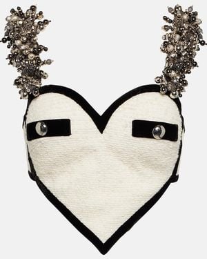 Area Heart Embellished Boucle Crop Top - Natural