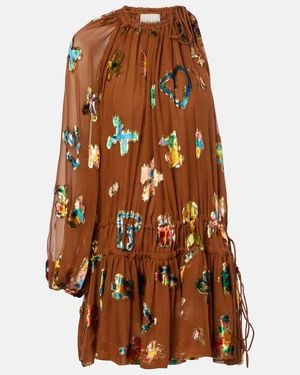 ALÉMAIS Robe Mini En Soie Melangee - Marron