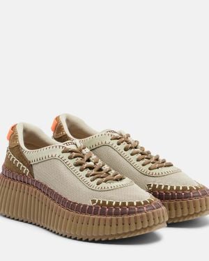 Chloé Nama Leather-Trimmed Platform Trainers - Green