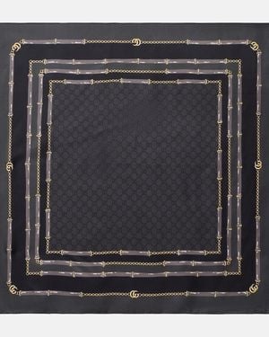 Gucci Panuelo De Sarga De Seda Con Gg - Negro