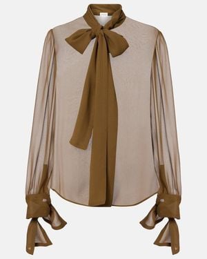 Saint Laurent Blusa De Seda Con Lazada - Neutro