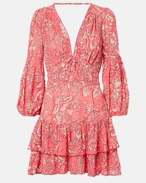 Poupette Chiara Printed Ruffled Minidress - Red
