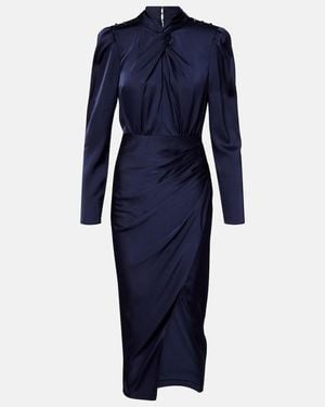 Self-Portrait Draped Satin Midi Dress - Blue
