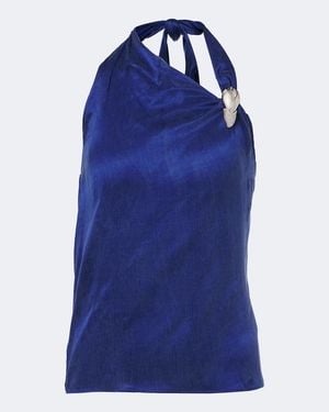 JACQUES WEI Asymmetric Embellished Halterneck Top - Blue