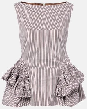 Dries Van Noten Striped Ruffled Cotton And Silk Top - Purple