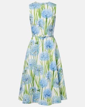 Oscar de la Renta Floral Cotton-Blend Poplin Midi Dress - Blue