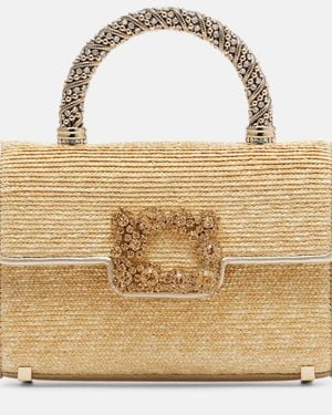 Roger Vivier Jewel Efflorescence Mini Straw Tote Bag - Metallic