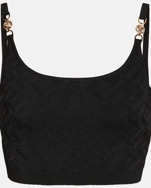 Versace 'la Greca' Knitted Cropped Top - Black