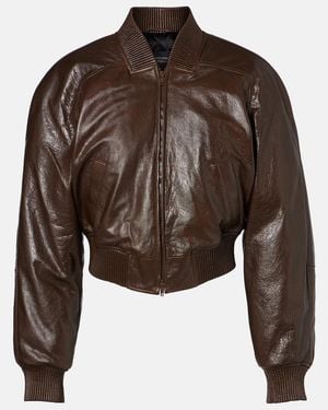Phoebe Philo Cropped Leather Bomber Jacket - Brown
