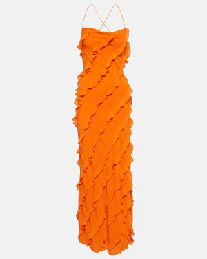 STAUD Vestido largo de crepe con volantes - Naranja
