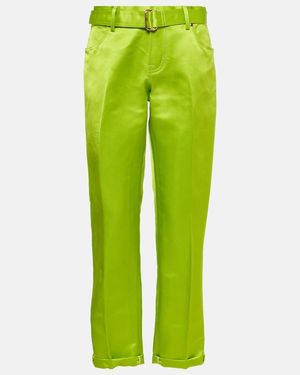 Tom Ford Cuffed Silk Straight Trousers - Green