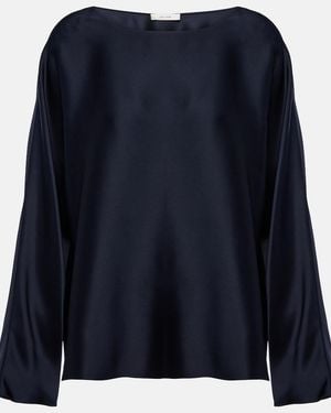 The Row Dylia Silk Satin Blouse - Blue
