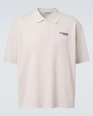 Acne Studios Distressed Logo Cotton Polo Shirt - White