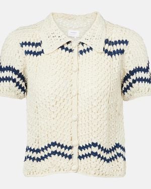 Anna Kosturova Nautical Chevron Crochet Cotton Shirt - Metallic