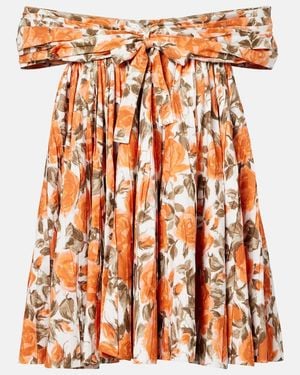 Chloé Floral Pleated Cotton Poplin Minidress - Orange