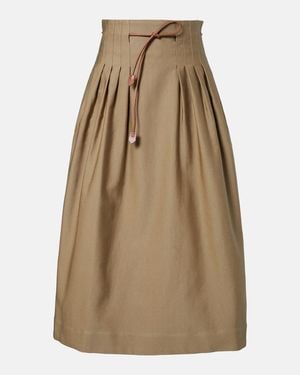 Max Mara Tempio Belted Cotton Twill Midi Skirt - Natural
