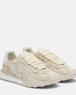 Dolce & Gabbana Runner Suede-Trimmed Lace Trainers - Natural