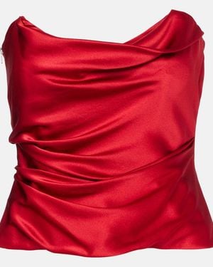 The Sei Draped Silk Charmeuse Bustier - Red