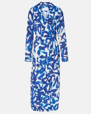 Dries Van Noten Printed Wrap Coat - Blue