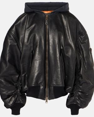 Balenciaga Oversized Leather Bomber Jacket - Black
