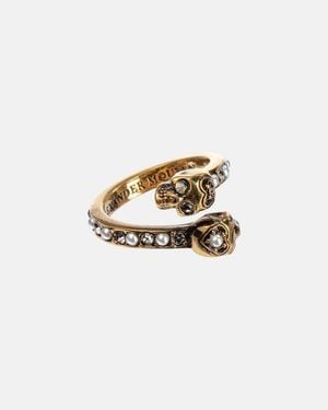 McQueen Skull Embellished Ring - White
