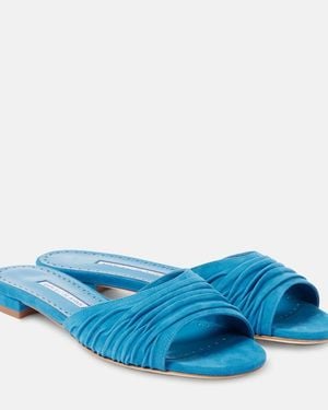 Manolo Blahnik Piruaflat 10 Suede Sandals - Blue