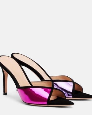 Gianvito Rossi Confetti Suede-Trimmed Metallic Leather Mules - Pink