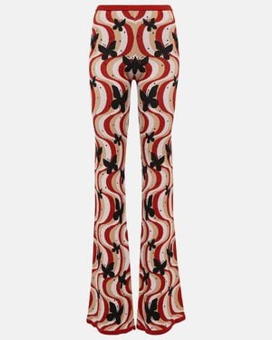 Alessandra Rich Printed High-Rise Flare Trousers - Red